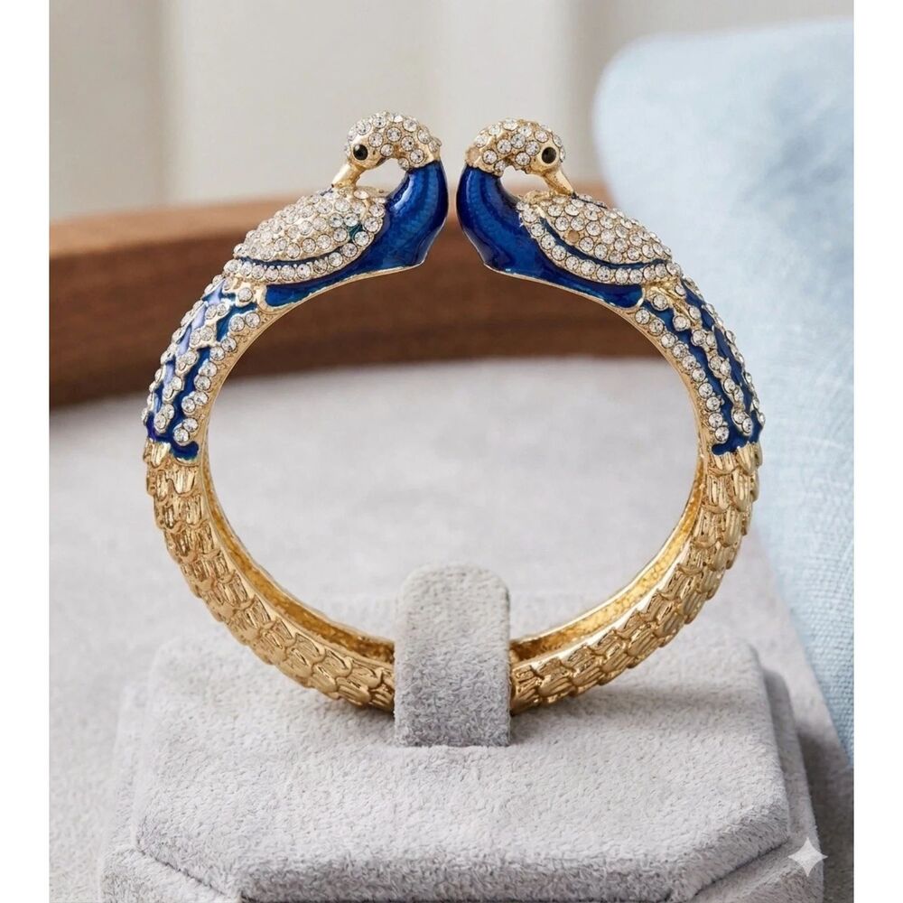 BRACELET BY AMRITA SINGH GOLD TONE BLUE ENAMELED SWAN RHINESTONE